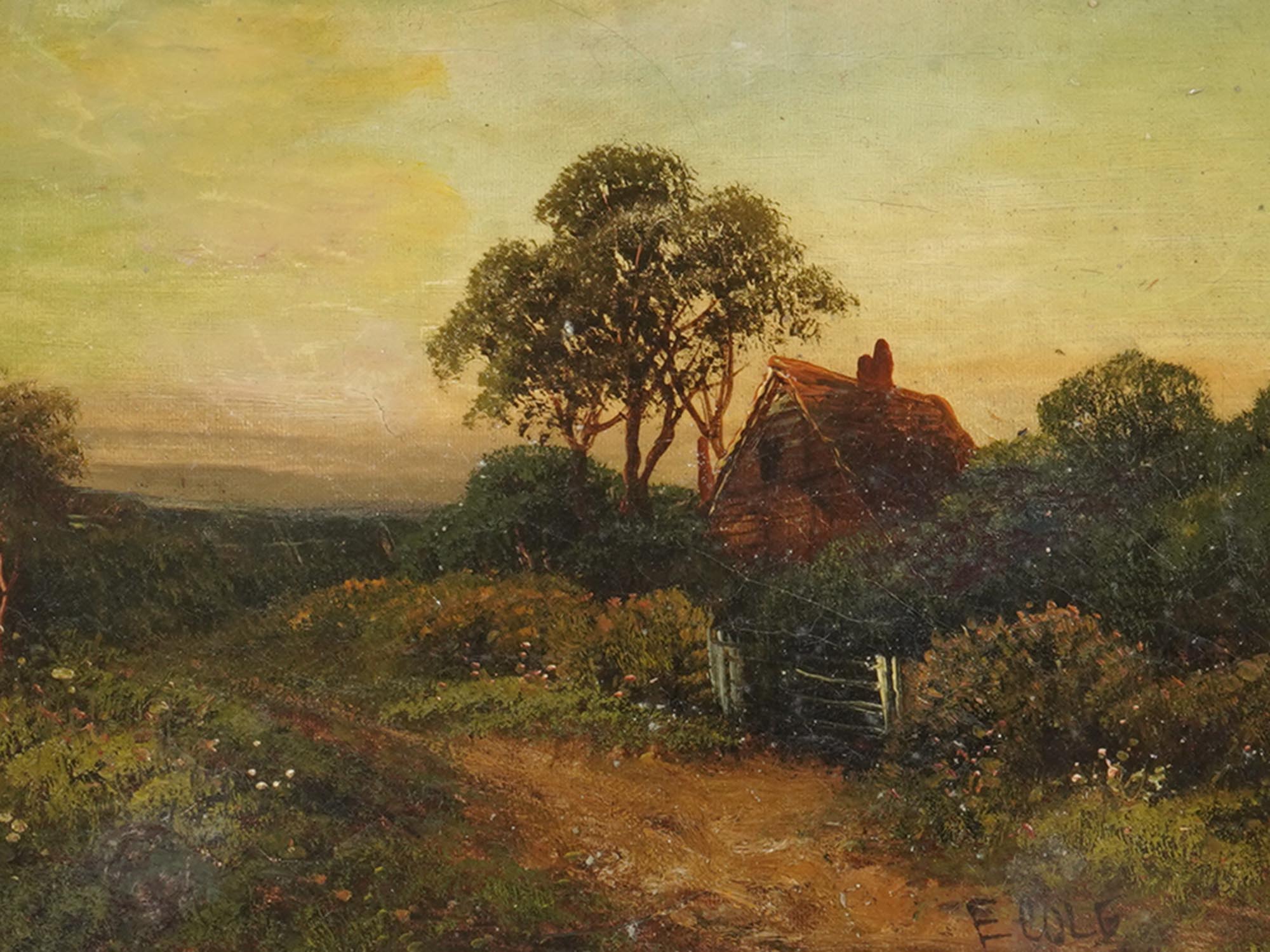 ANTIQUE BRITISH RURAL OIL PAINTING BY EDWIN COLE PIC-1